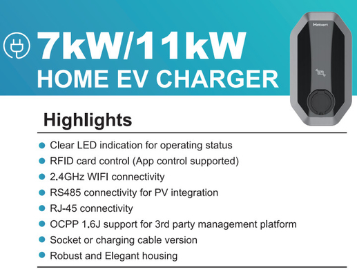 Puissance électrique du chargeur 11kw du chargeur 11kw du type 2 de la voiture 3phase avec le chargeur portatif d'Ev de câbles de 4m